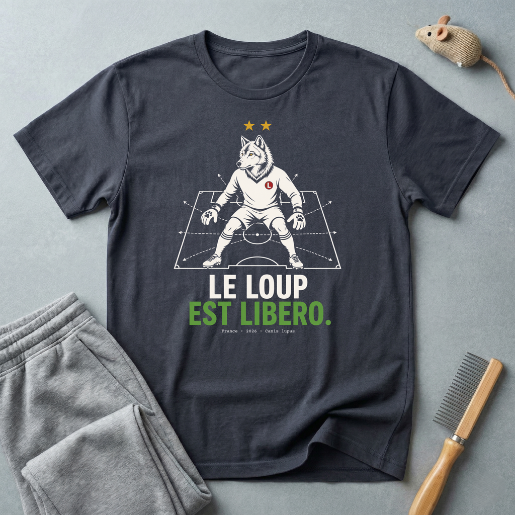 T-shirt graphique de loup de football — "Le Loup Est Libero"