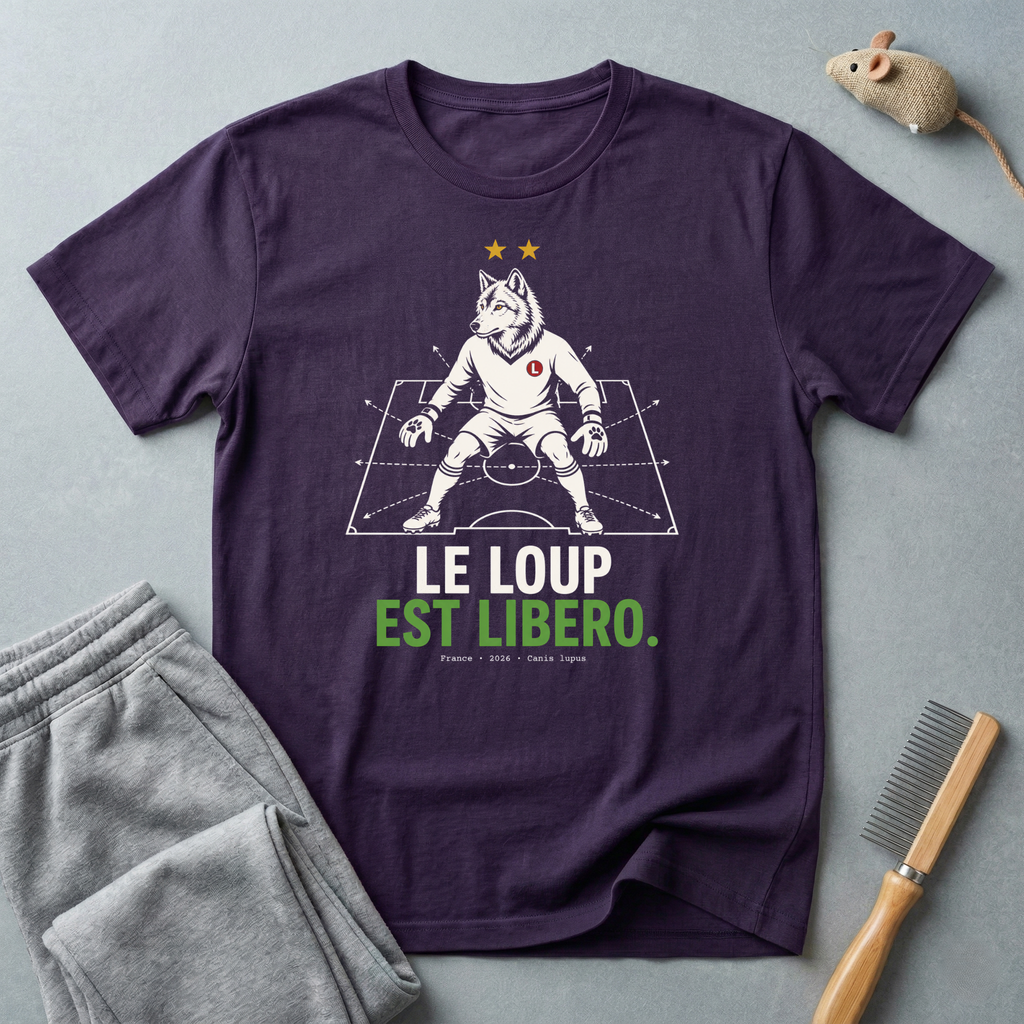 T-shirt graphique de loup de football — "Le Loup Est Libero"