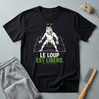 T-shirt graphique de loup de football — "Le Loup Est Libero"