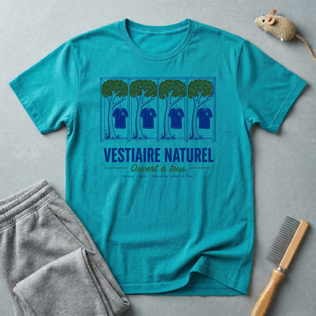 T-shirt «Vestiaire naturel - Ouvert à tous» (design éco arbre et chemise)