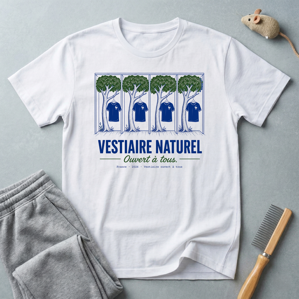 T-shirt «Vestiaire naturel - Ouvert à tous» (design éco arbre et chemise)