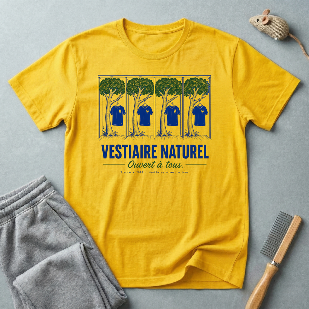 T-shirt «Vestiaire naturel - Ouvert à tous» (design éco arbre et chemise)