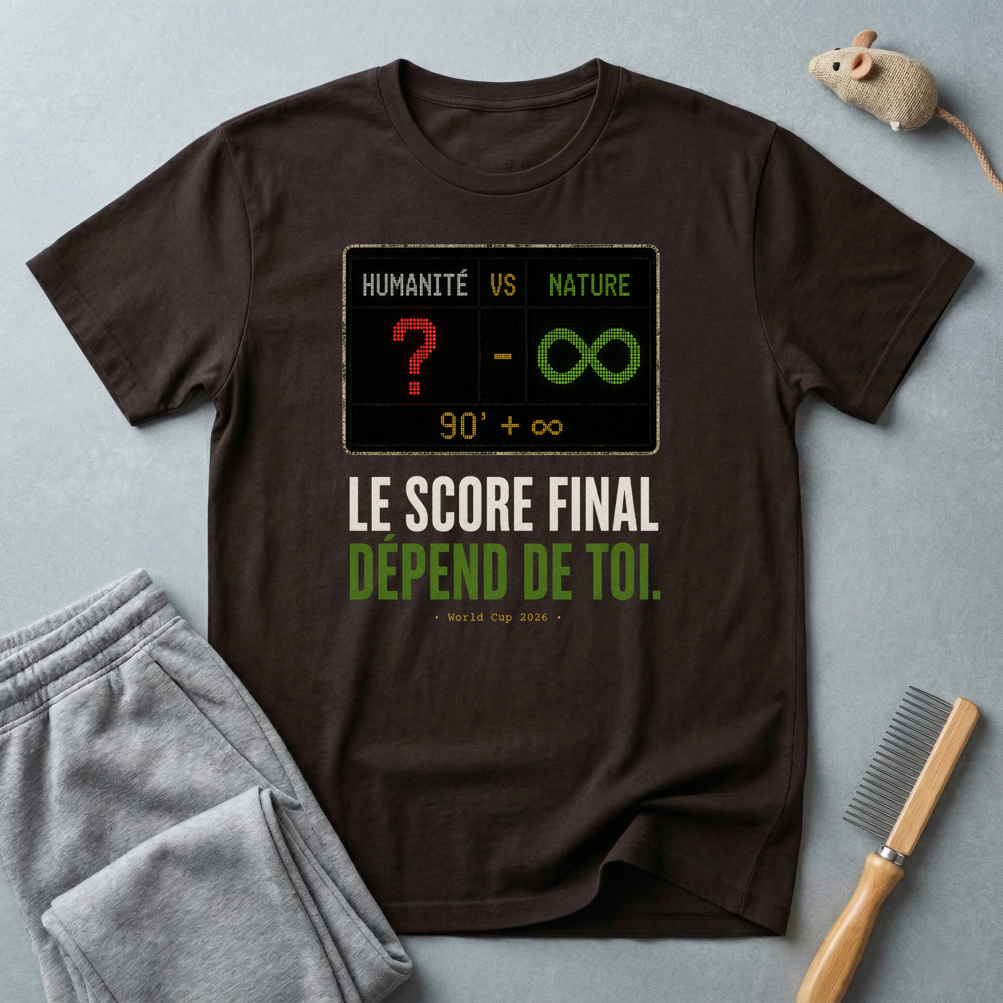 T-shirt — «Le score final dépend de toi.» t-shirt graphique Humanité vs Nature