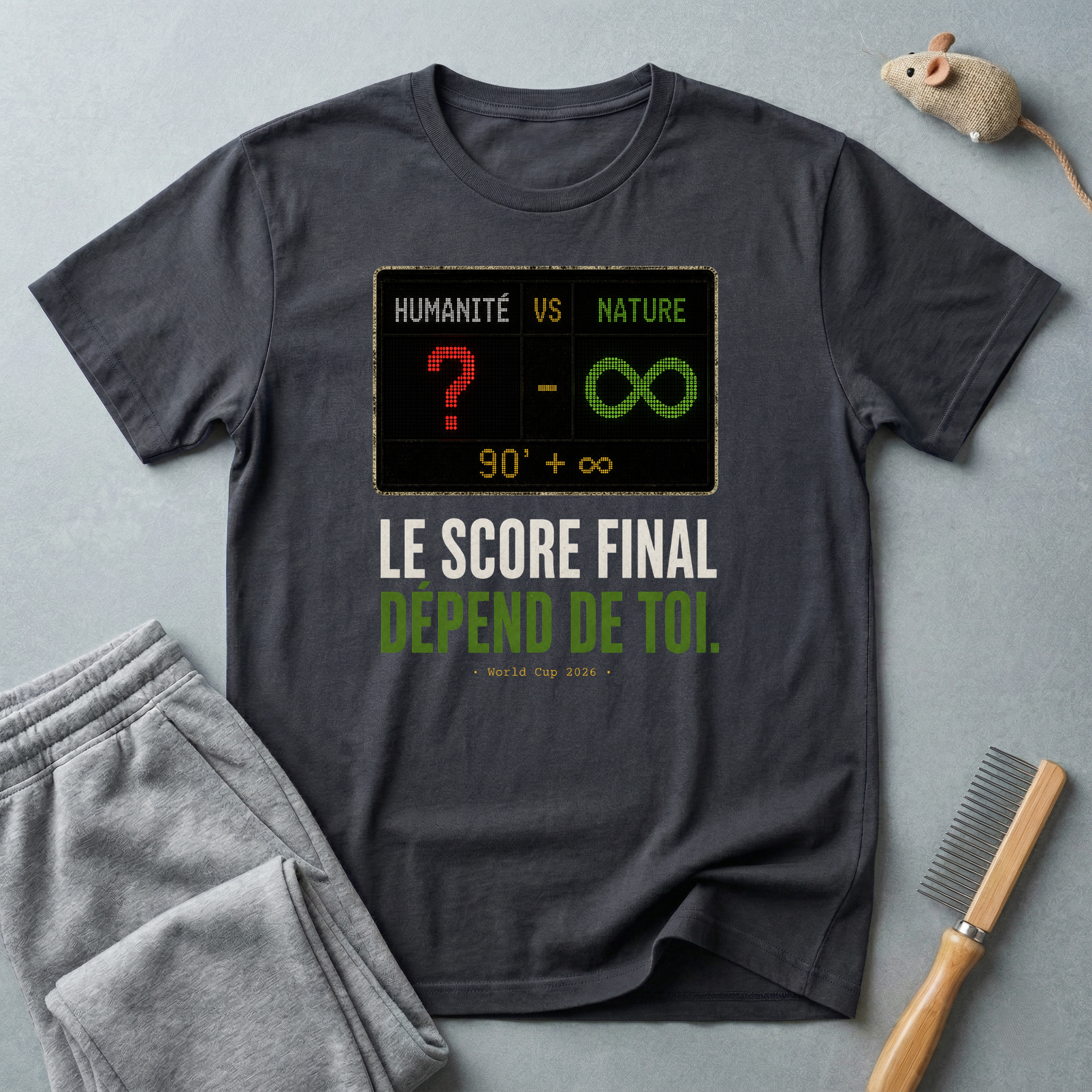 T-shirt — «Le score final dépend de toi.» t-shirt graphique Humanité vs Nature