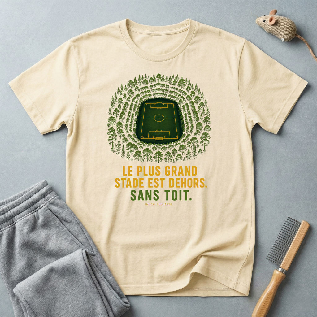 T-shirt — «Le plus grand stade est dehors» — t-shirt graphique terrain de football en forêt
