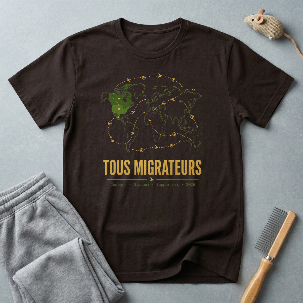 T-shirt «Tous migrateurs» — t-shirt graphique carte du monde et oiseaux migrateurs