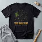 T-shirt «Tous migrateurs» — t-shirt graphique carte du monde et oiseaux migrateurs
