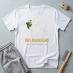 T-shirt «Tous migrateurs» — t-shirt graphique carte du monde et oiseaux migrateurs
