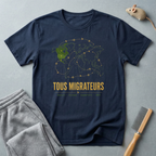 T-shirt «Tous migrateurs» — t-shirt graphique carte du monde et oiseaux migrateurs