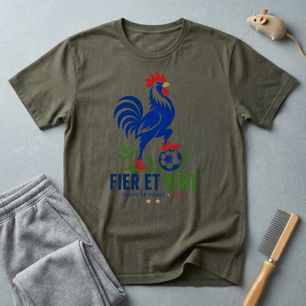 T-Shirt coq français "Fier et Vert"