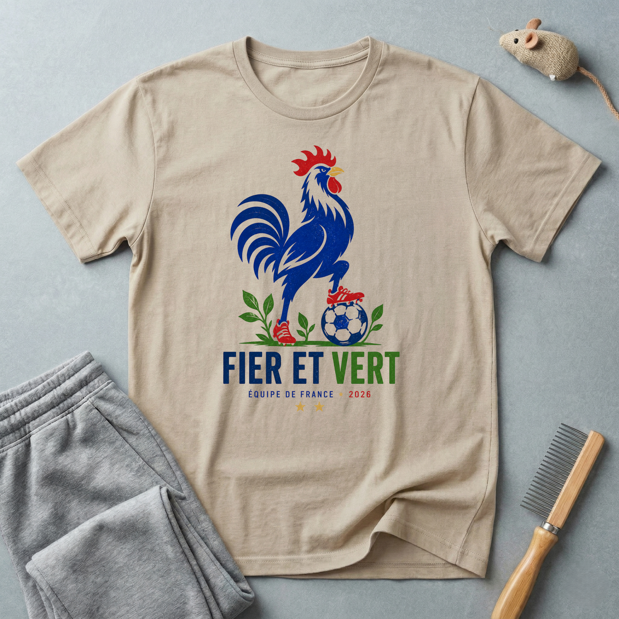 T-Shirt coq français "Fier et Vert"