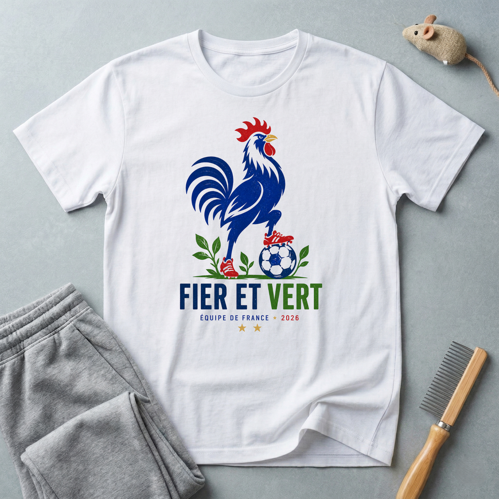 T-Shirt coq français "Fier et Vert"