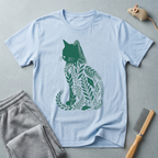 T-shirt à silhouette de chat — Motif de feuilles botaniques