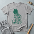 T-shirt à silhouette de chat — Motif de feuilles botaniques