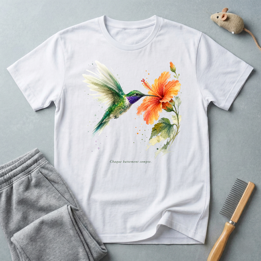 T-shirt Colibri & Hibiscus — T-shirt à motif d'oiseau floral en aquarelle
