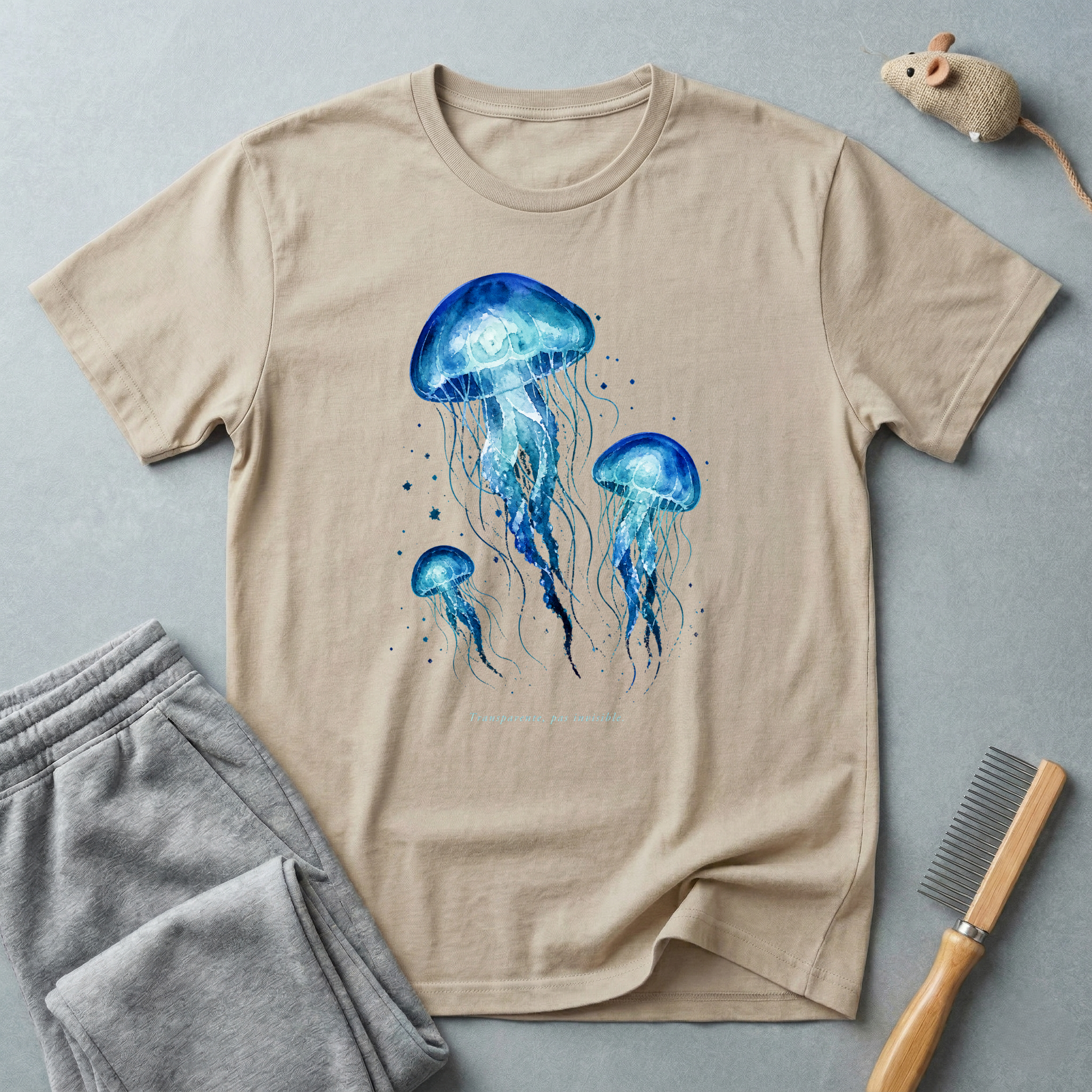 T-shirt méduse aquarelle "Transparente, pas invisible"