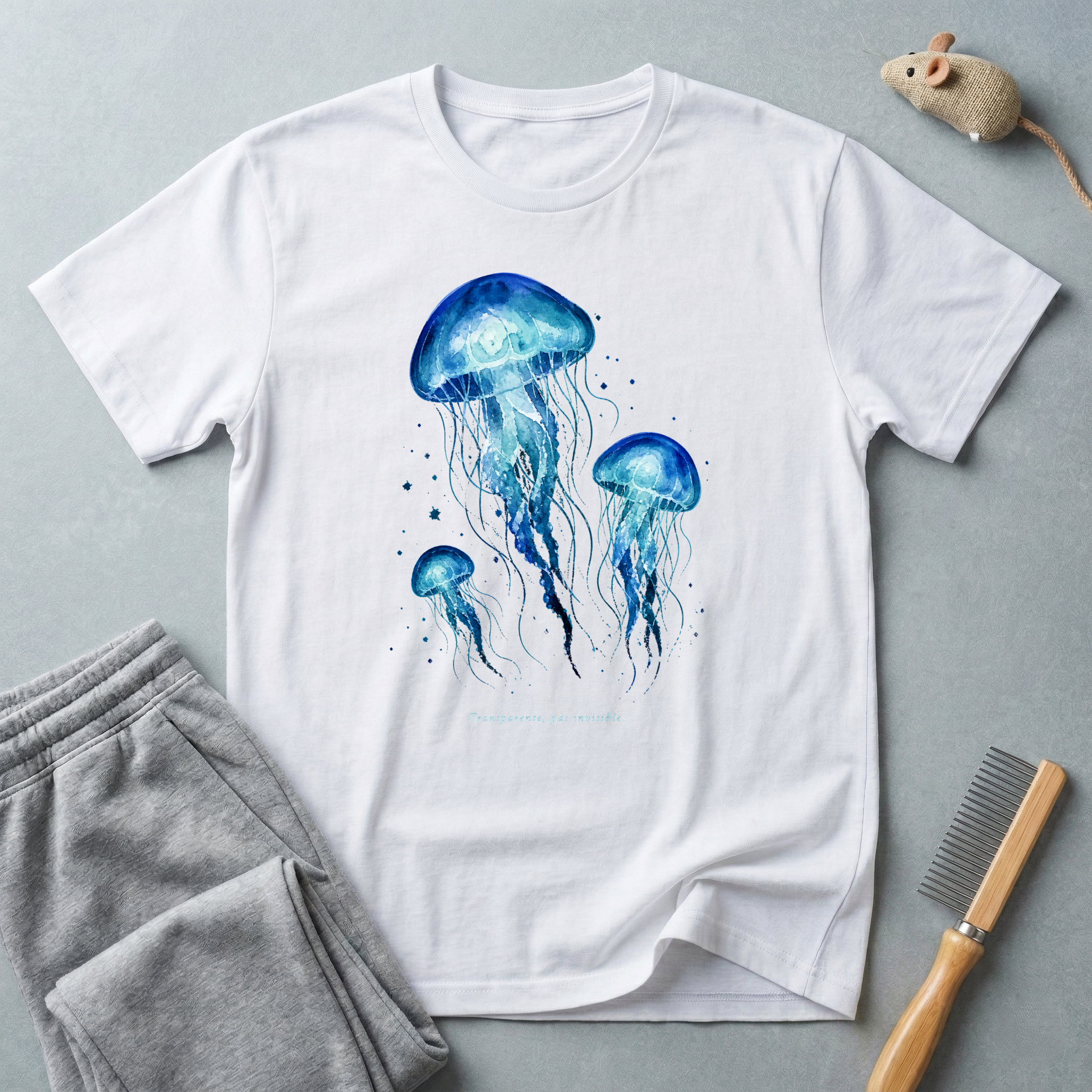 T-shirt méduse aquarelle "Transparente, pas invisible"