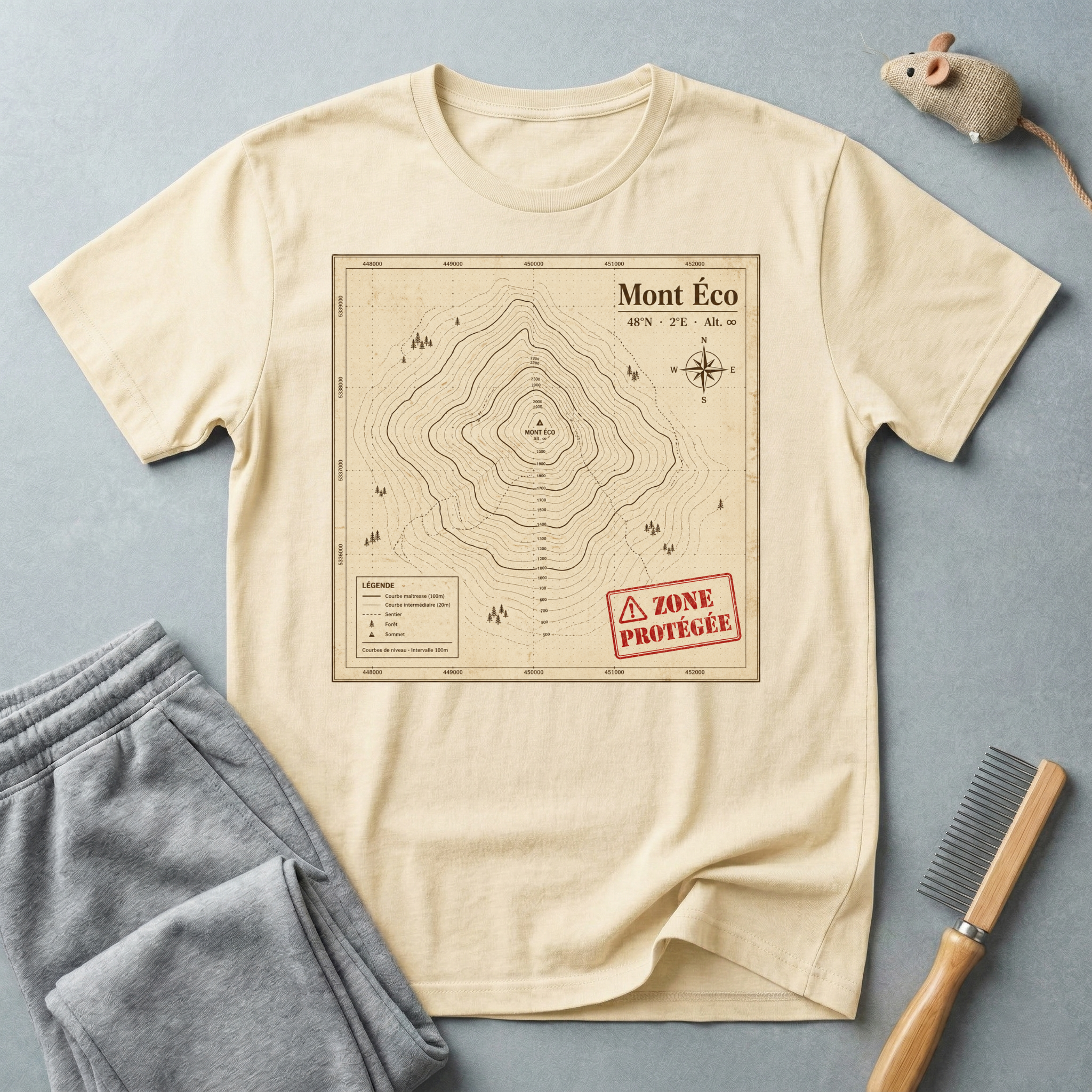 T-shirt carte topographique — t-shirt vintage de randonnée du Mont Éco