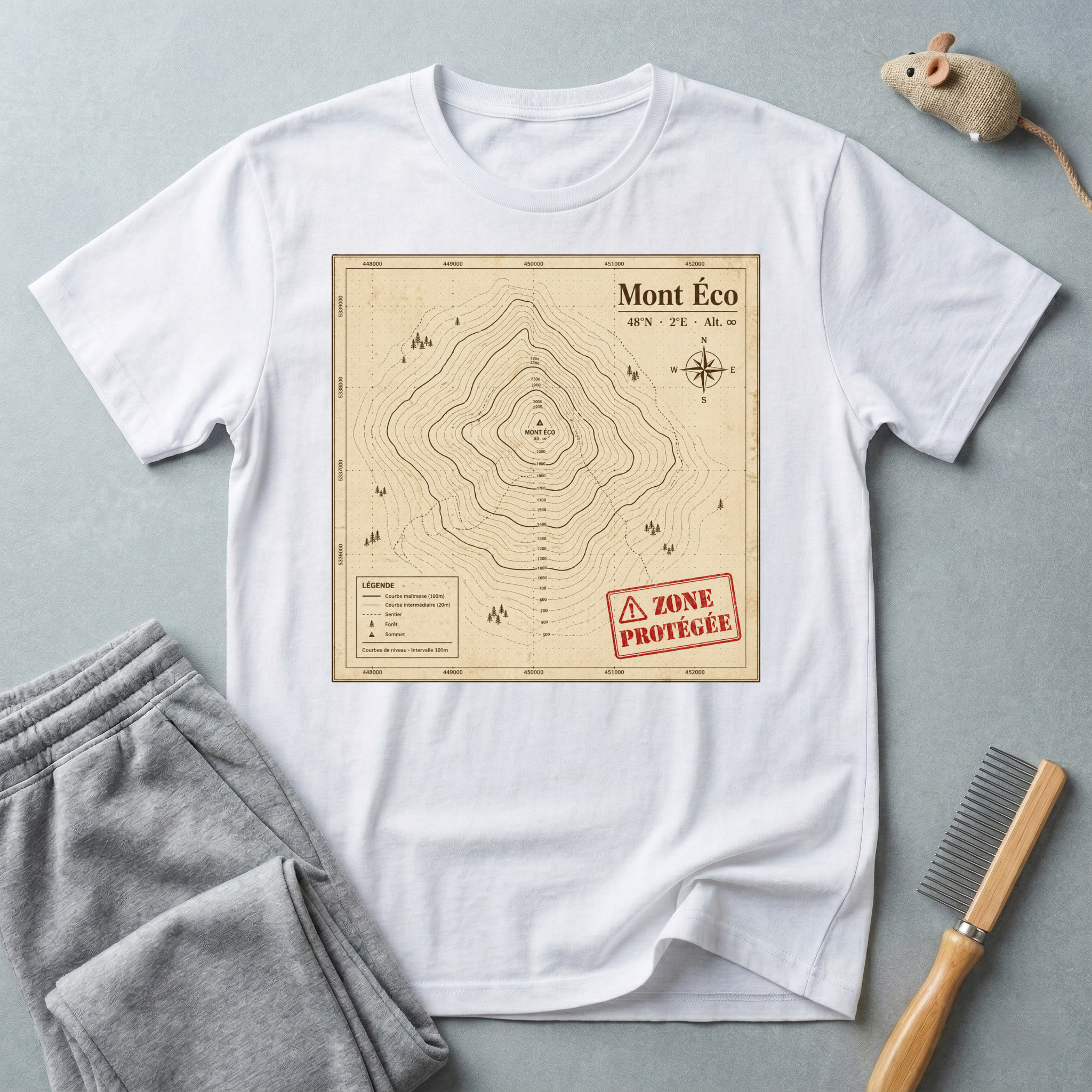 T-shirt carte topographique — t-shirt vintage de randonnée du Mont Éco