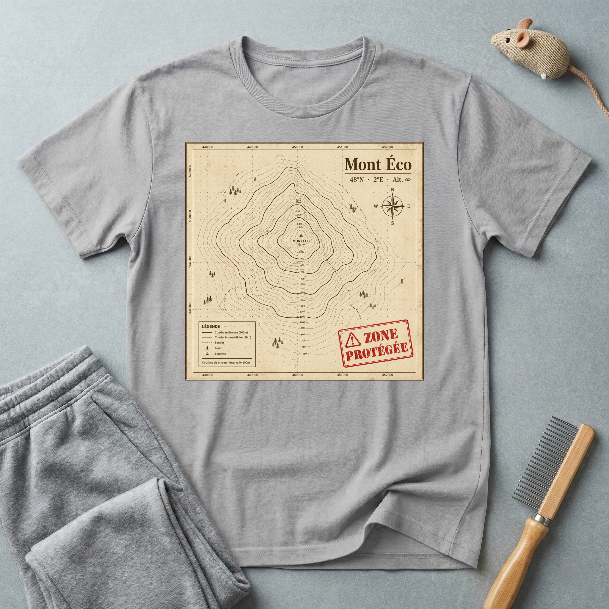 T-shirt carte topographique — t-shirt vintage de randonnée du Mont Éco