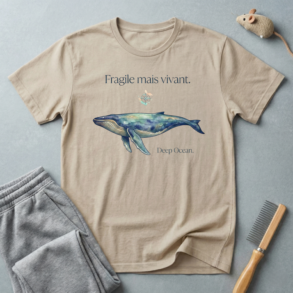 T-shirt à motif de baleine à l'aquarelle — «Fragile mais vivant.»
