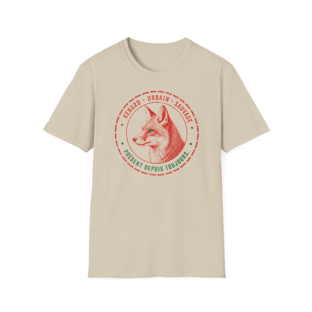 T-shirt Renard vintage avec écusson — « Renard urbain sauvage » — T-shirt rétro sur le thème de la faune sauvage