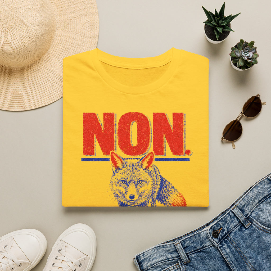 T-shirt — « NON » — Illustration graphique de renard (« Je ne suis pas un problème »)