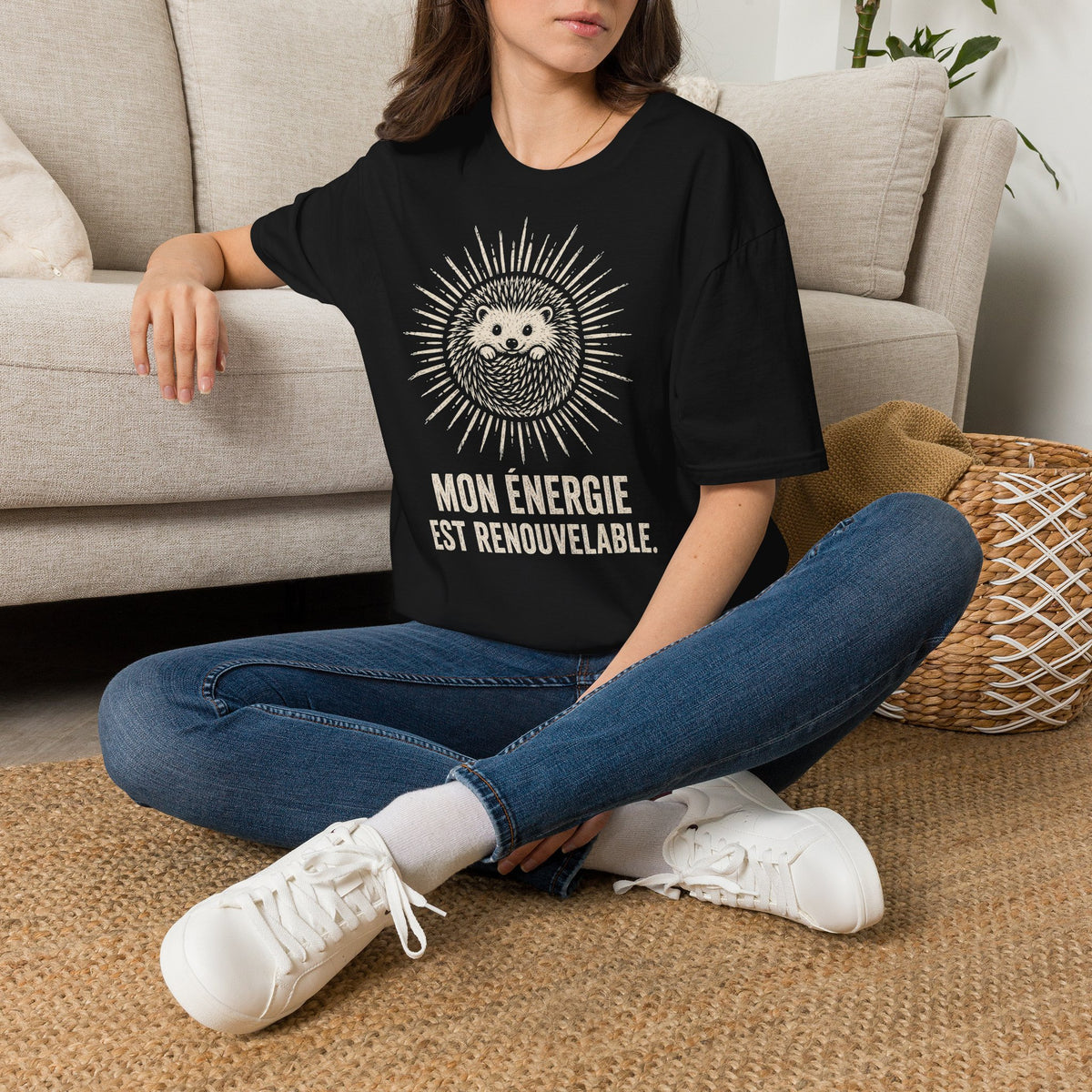T-shirt Hérisson et énergie renouvelable — « Mon énergie est renouvelable » — T-shirt graphique écoresponsable