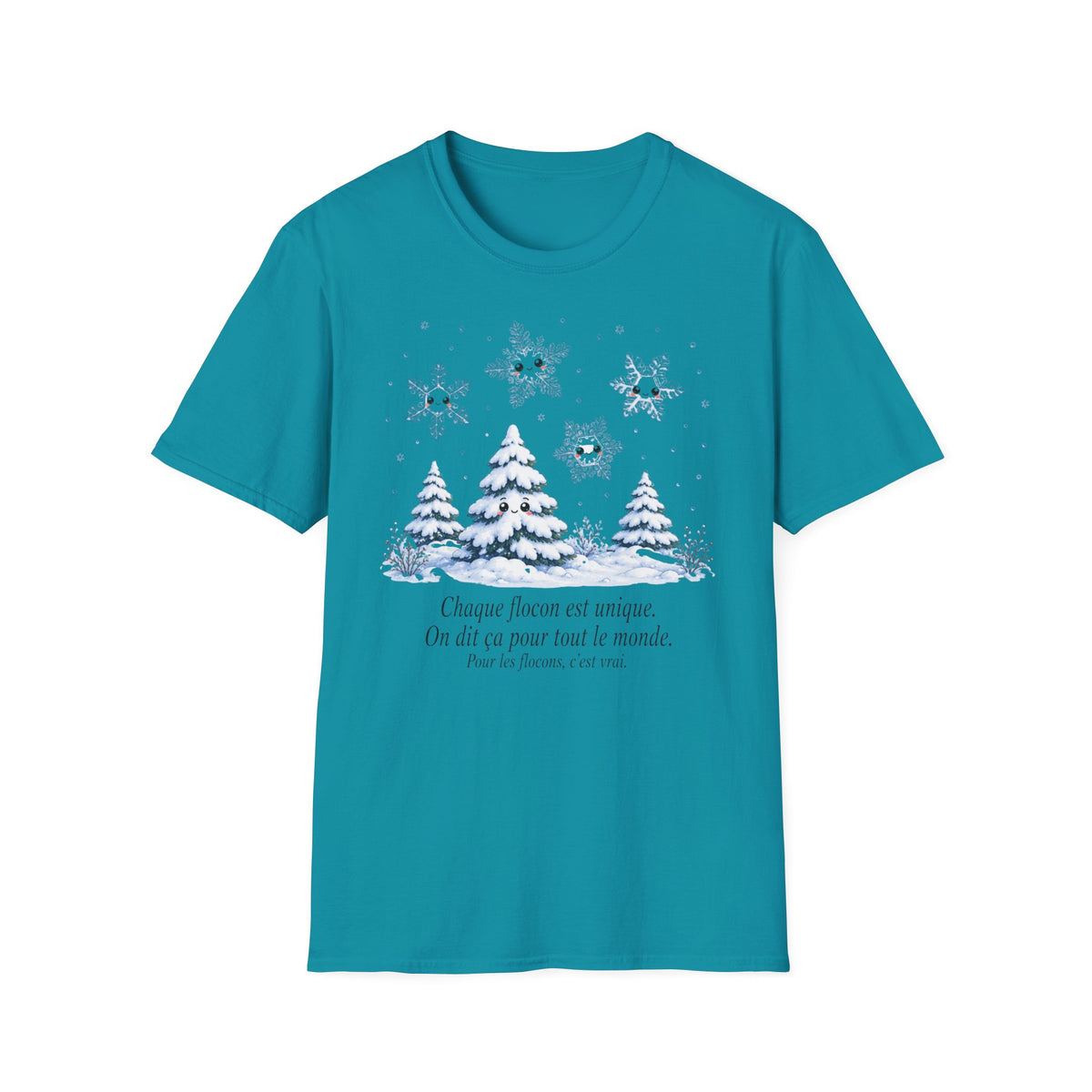 T-shirt Flocons de neige hivernaux — « Chaque flocon est unique » — T-shirt chaleureux pour les fêtes de fin d’année