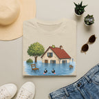T-shirt « Maison inondée » — Adorable illustration kawaii d’une maison dans les eaux montante