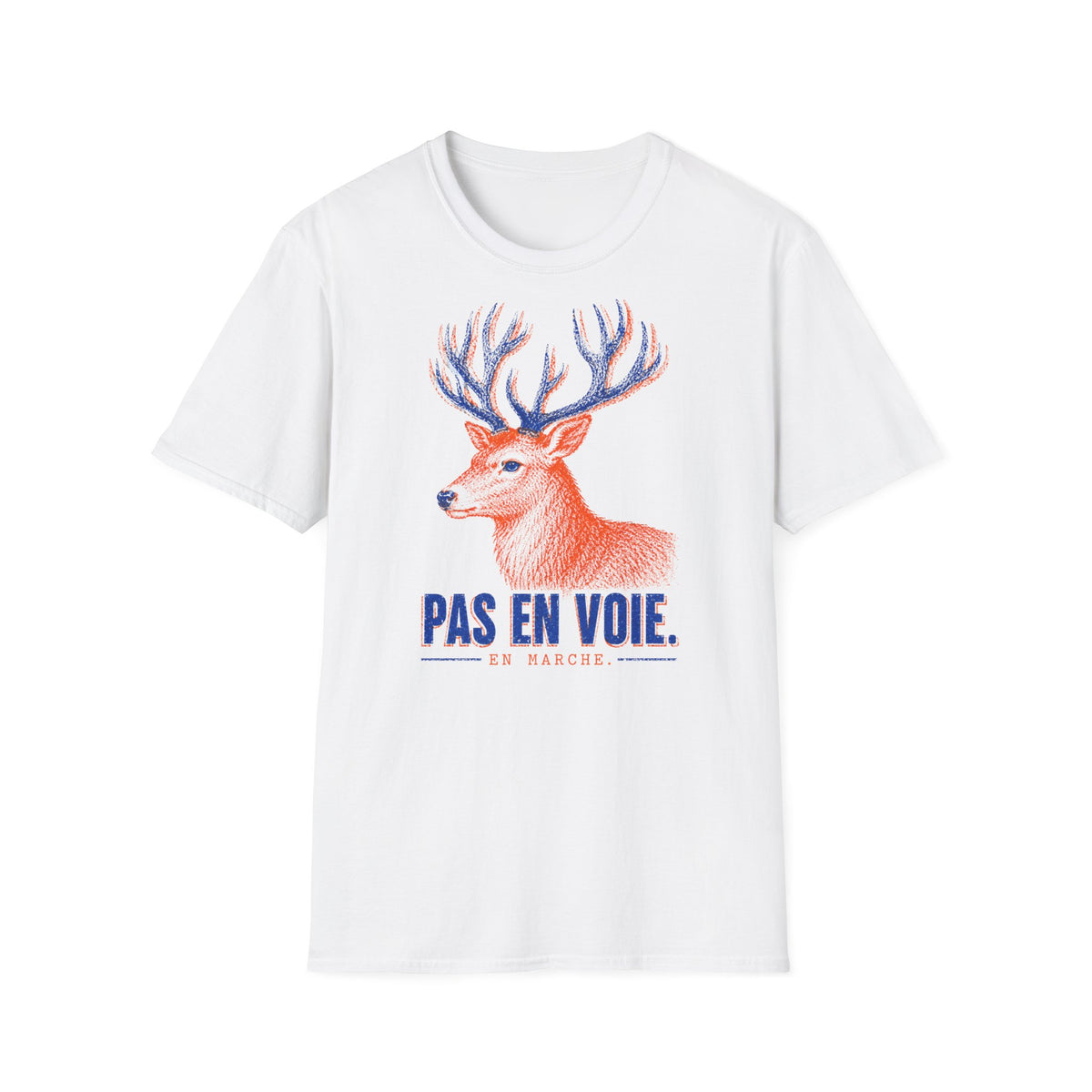 T-shirt illustré avec cerf — « PAS EN VOIE. » — T-shirt graphique vintage avec cerf