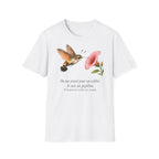 T-shirt fleuri avec colibri et coquelicot — « On me prend pour un colibri, je suis un papillon »