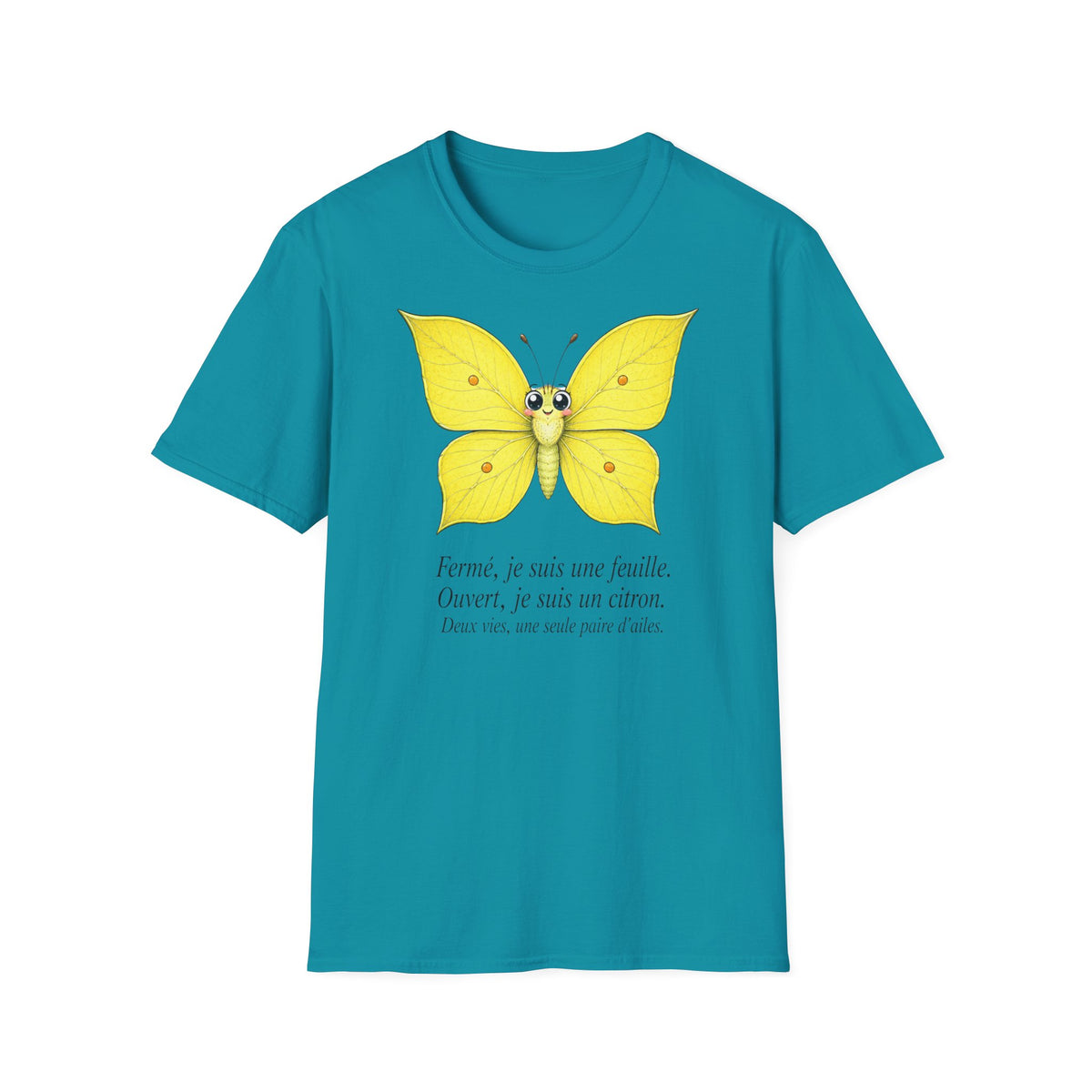T-shirt papillon jaune avec poème