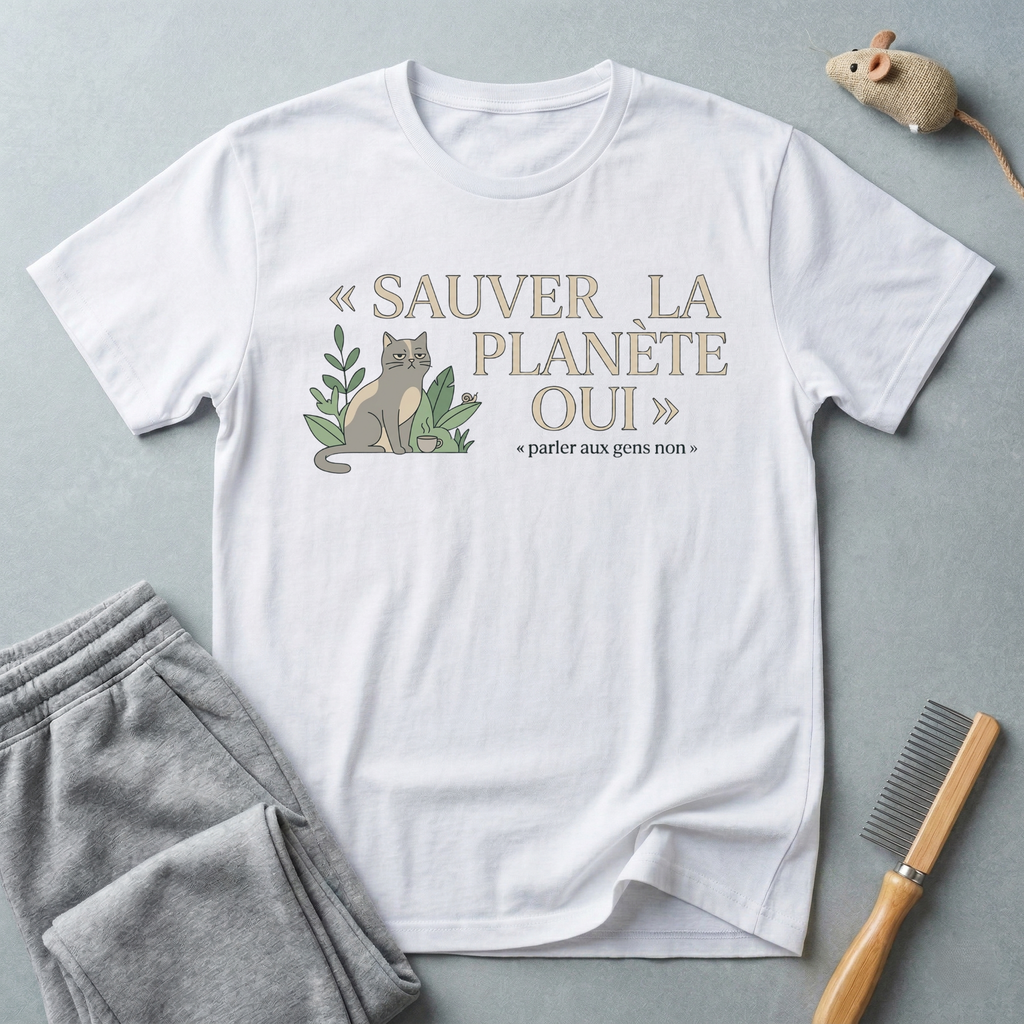 T-Shirt — "Sauver la Planète Oui" "parler aux gens non"