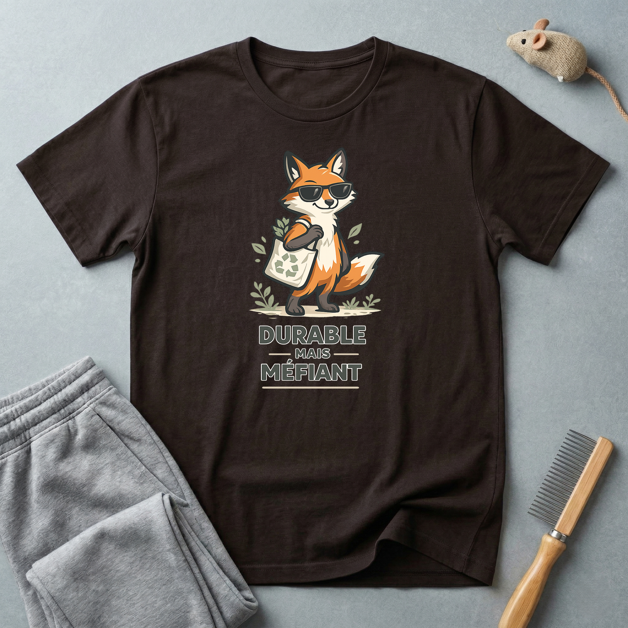 T-shirt illustration de renard — "Durable Mais Méfiant"