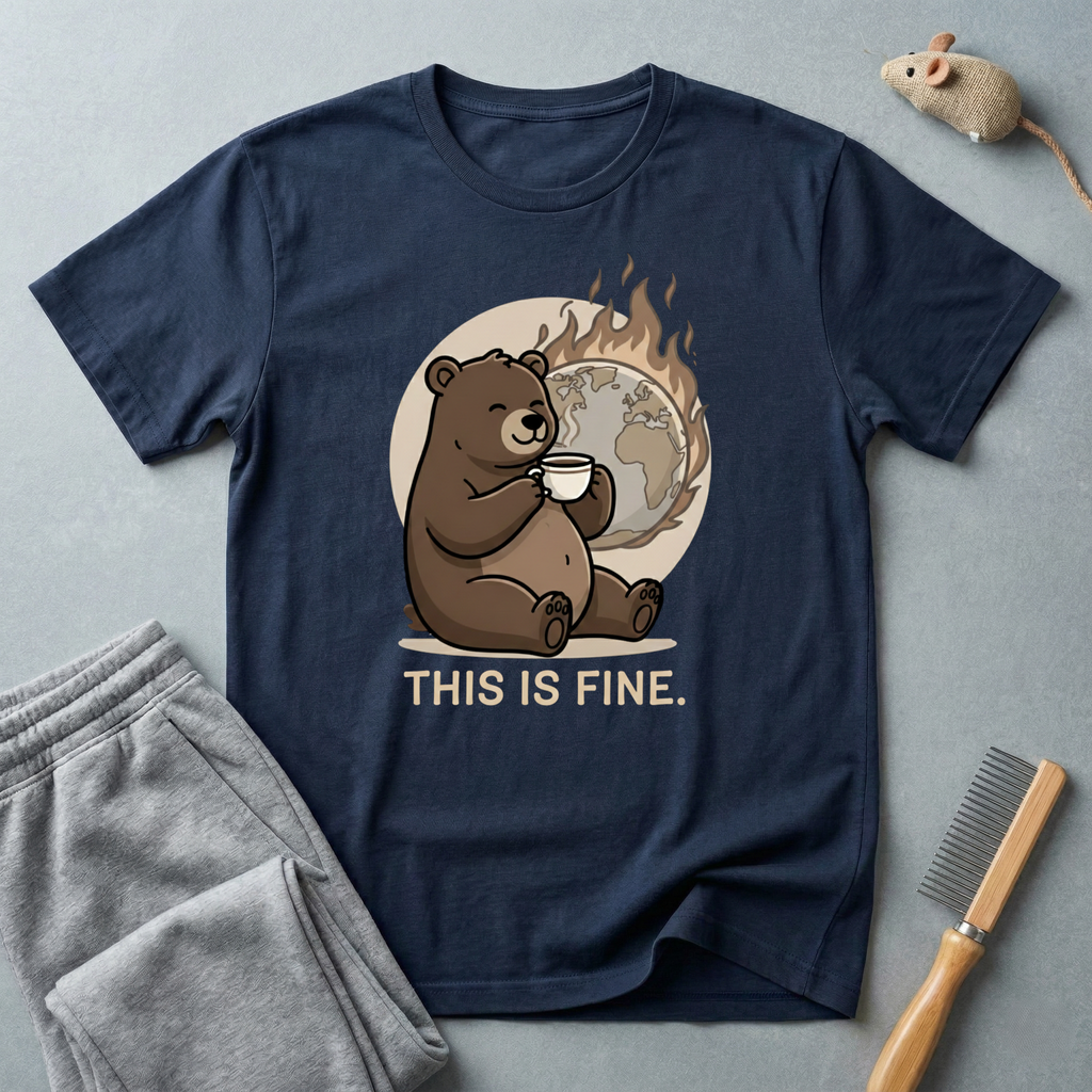 This Is Fine Bear T-Shirt — Funny Cozy Cartoon Tee