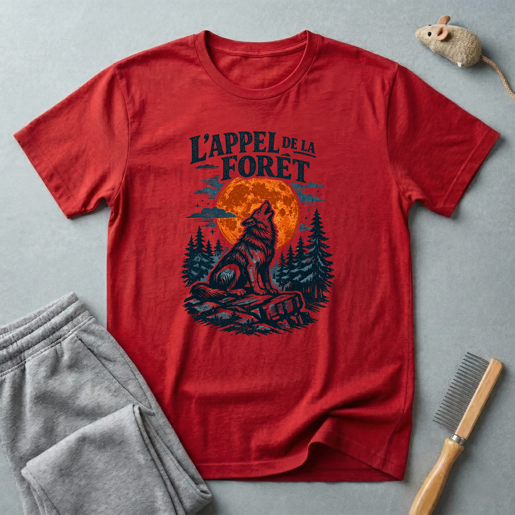 T-shirt — L’Appel de la Forêt: motif loup (loup hurlant, lune et forêt) 🐺🌙🌲