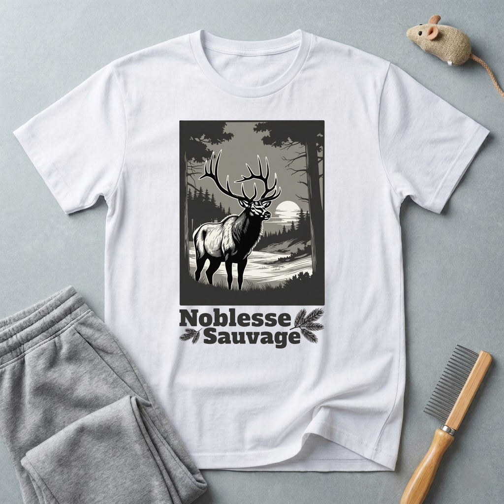 T-shirt graphique nature élan — T-shirt outdoor «Noblesse Sauvage»