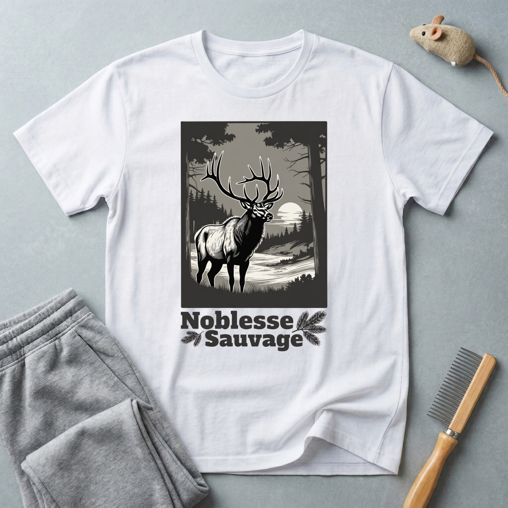 T-shirt graphique nature élan — T-shirt outdoor «Noblesse Sauvage»