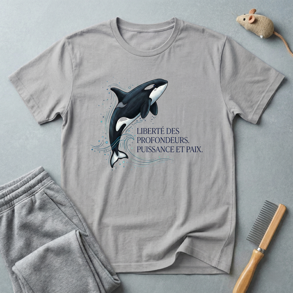 T-shirt illustration Orque — «Liberté des profondeurs, puissance et paix»