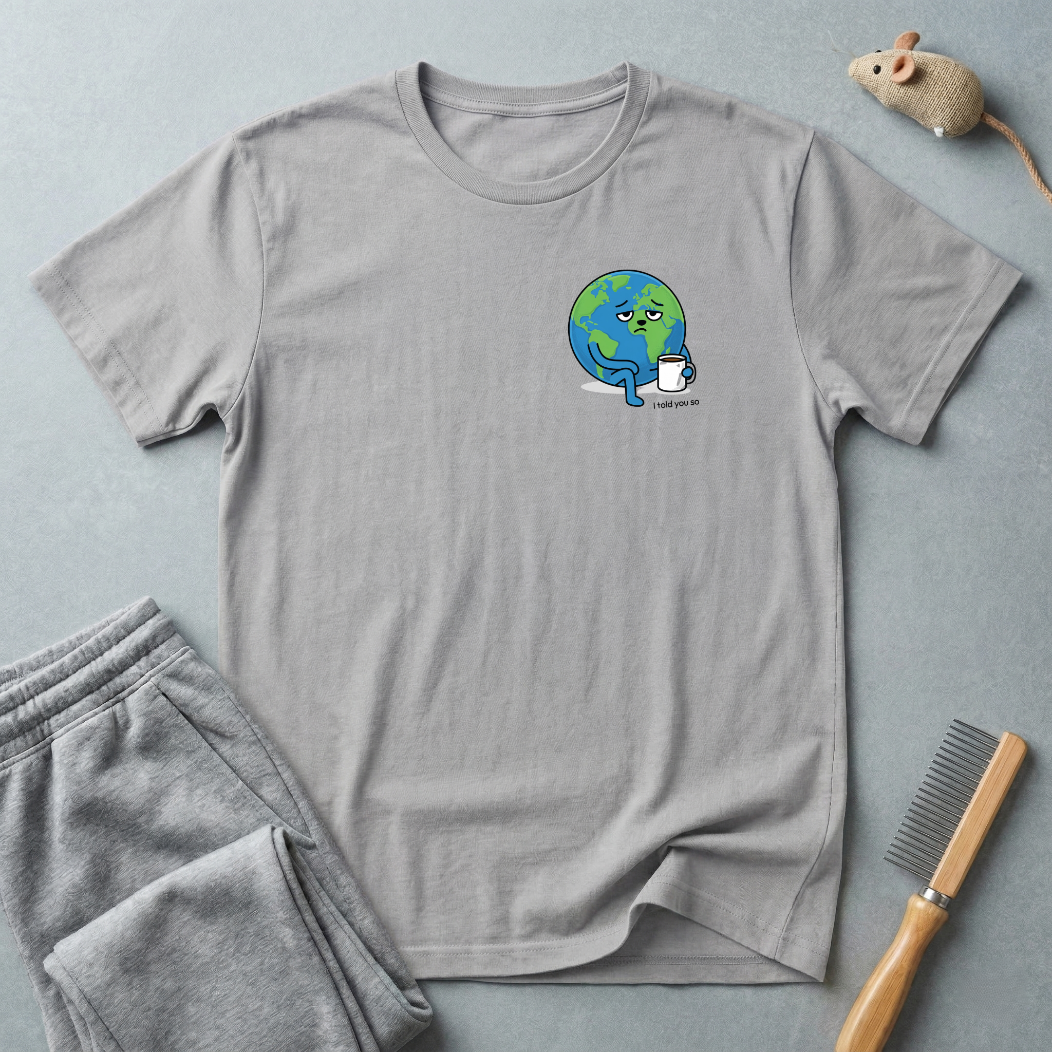 Cute coffee-drinking planet graphic T-shirt