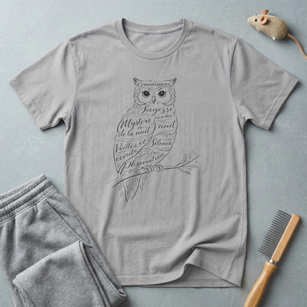 T-shirt hibou calligraphie — T-shirt faune à écriture vintage