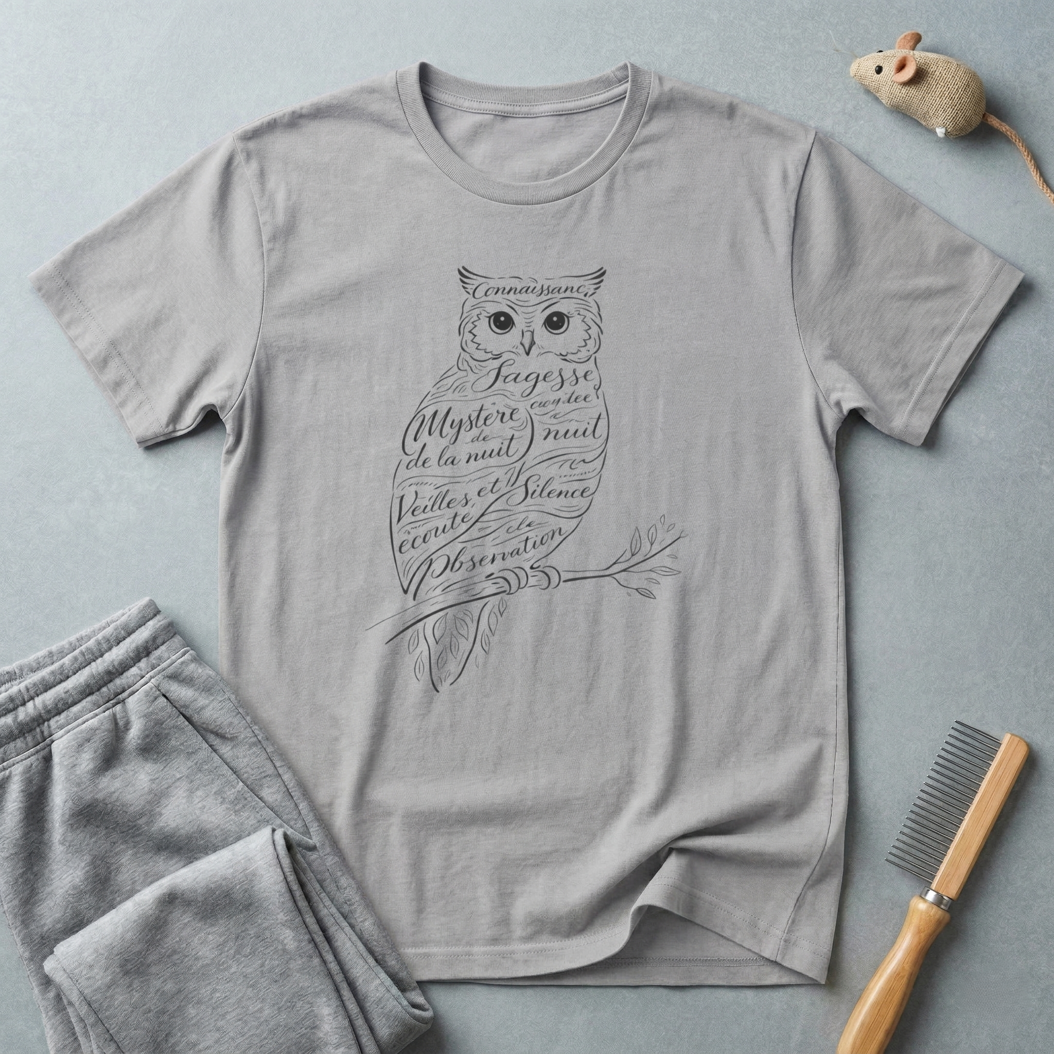 T-shirt hibou calligraphie — T-shirt faune à écriture vintage