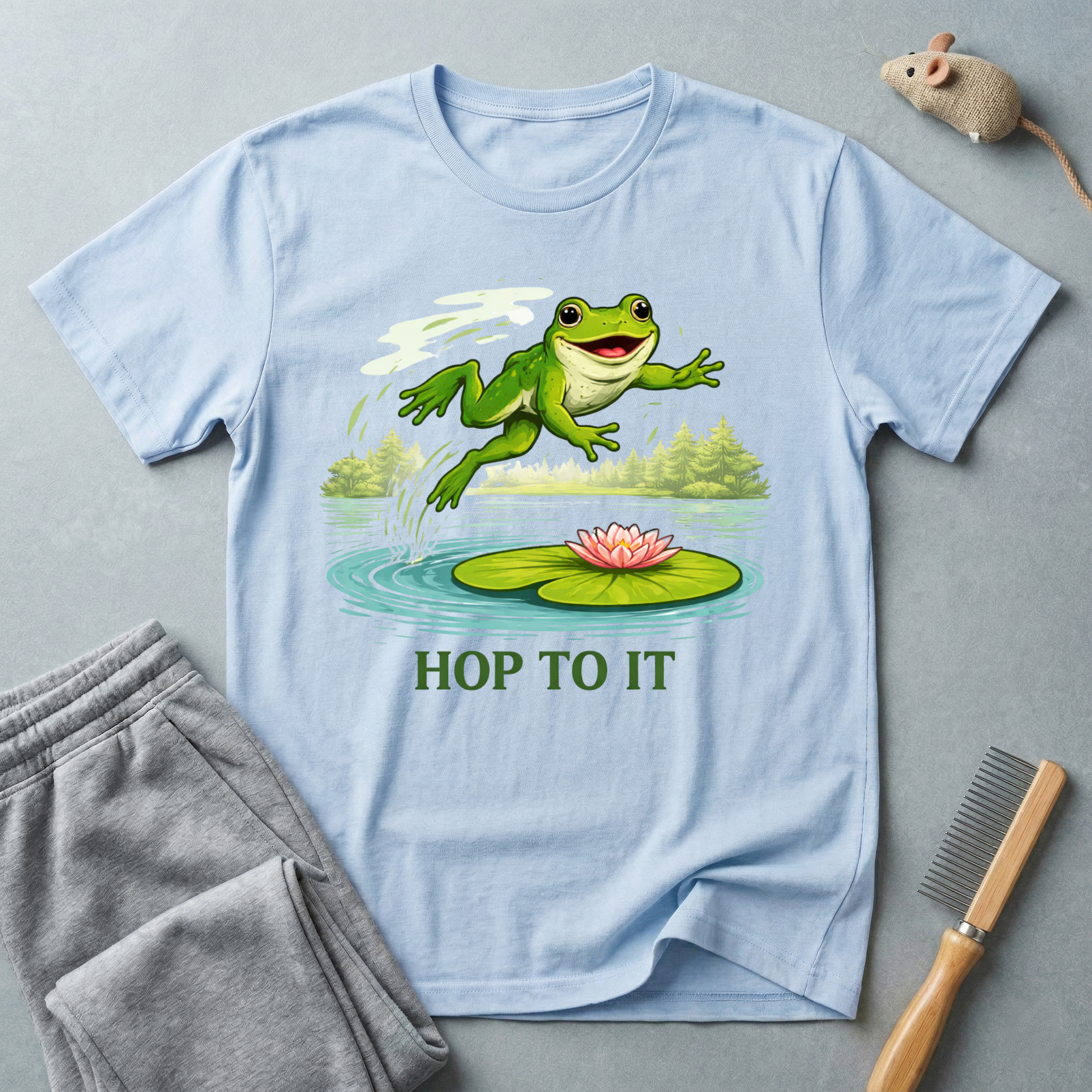 "Hop To It" Frog T-Shirt — Playful Graphic T-Shirt with Lily Pad