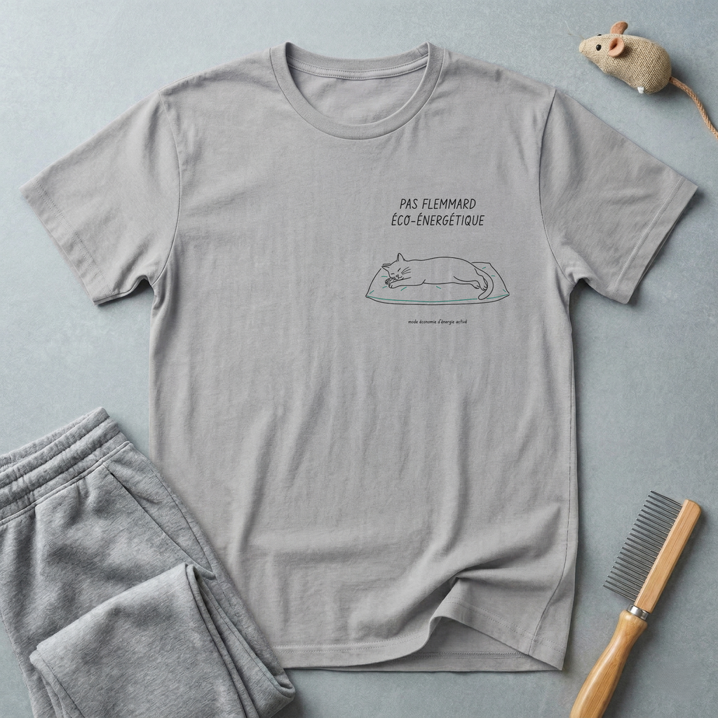 T-shirt «chat en sieste relax» — t-shirt illustration minimaliste de chat