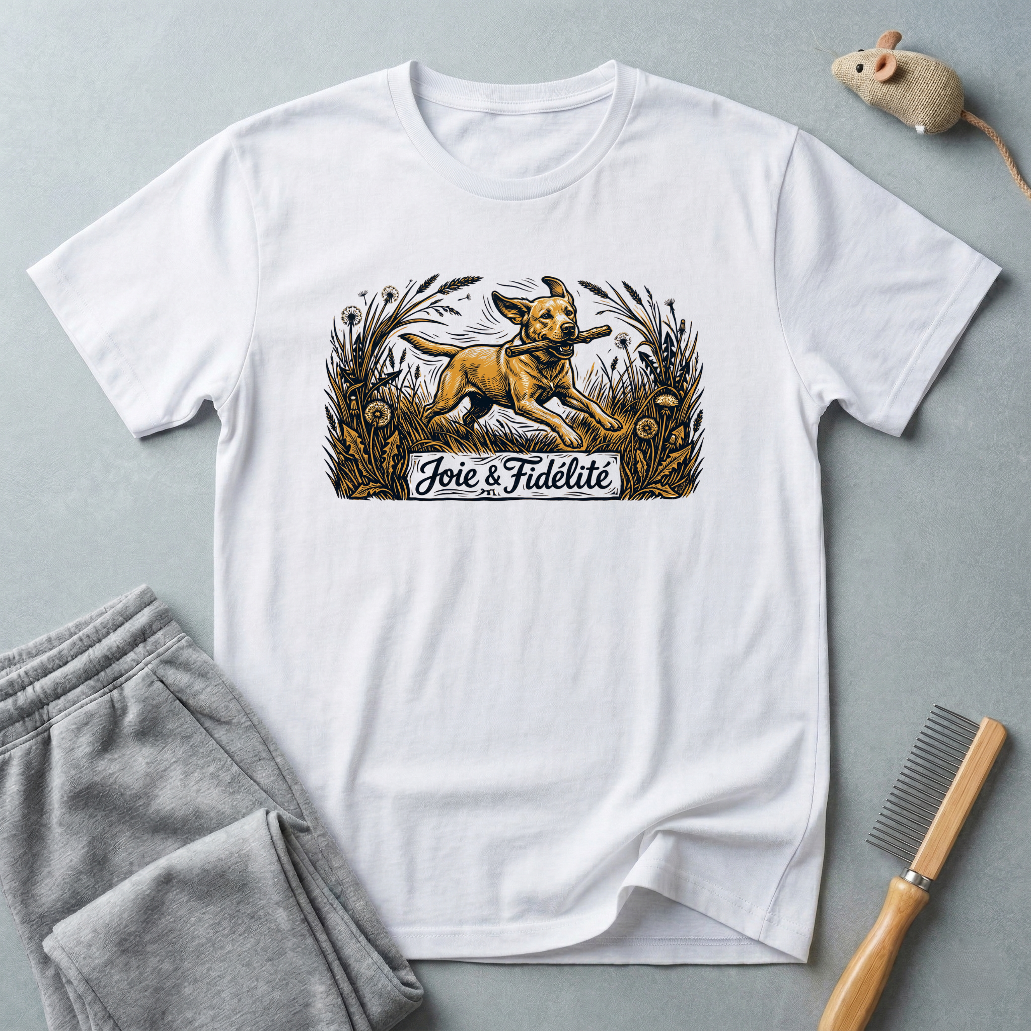 T-shirt de sauvetage canin — T-shirt illustration chien vintage «Joie & Fidélité»