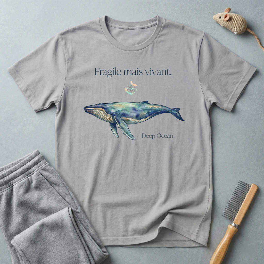 T-shirt Baleine Aquarelle — T-shirt de sensibilisation à la protection des océans «Fragile mais vivant.»