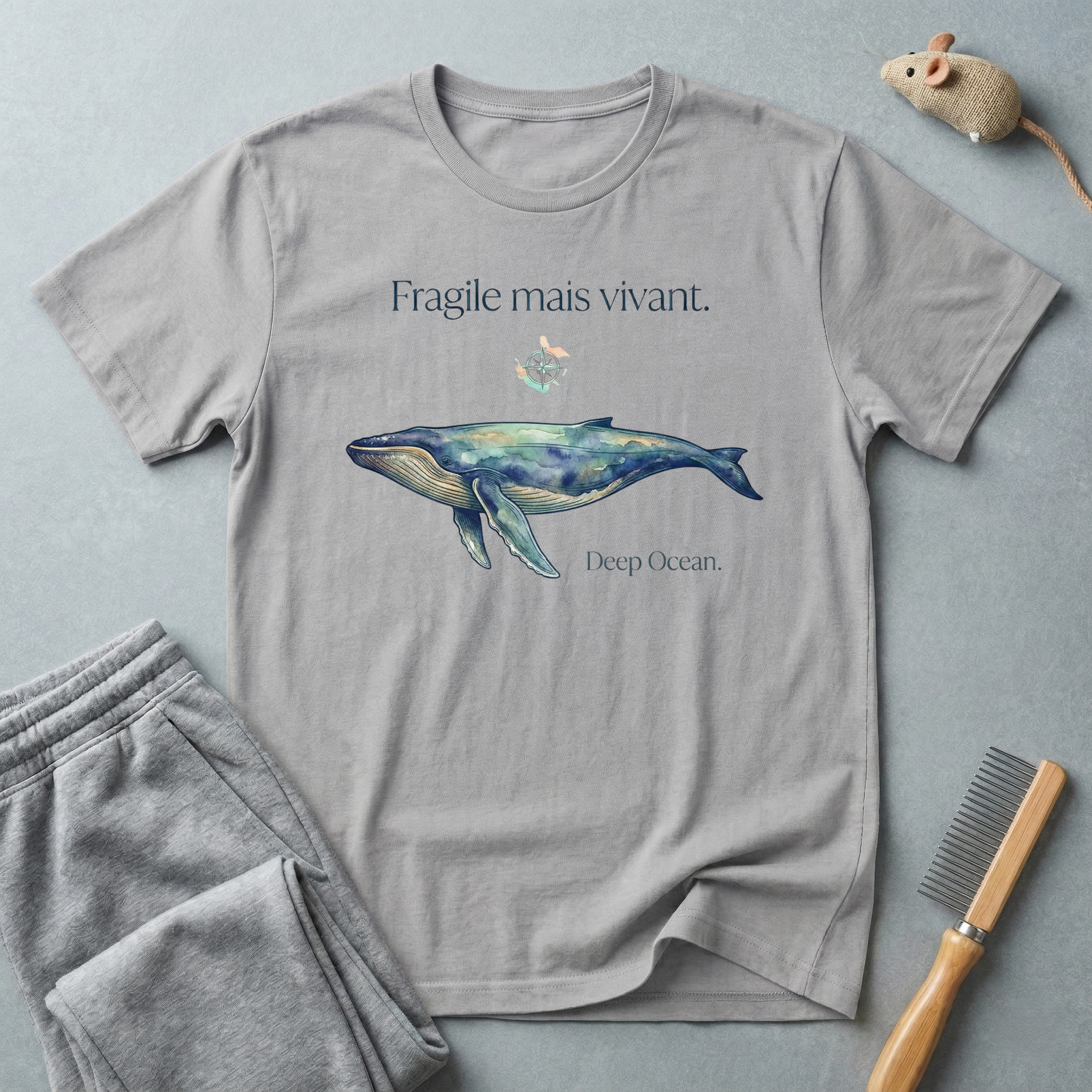 T-shirt Baleine Aquarelle — T-shirt de sensibilisation à la protection des océans «Fragile mais vivant.»