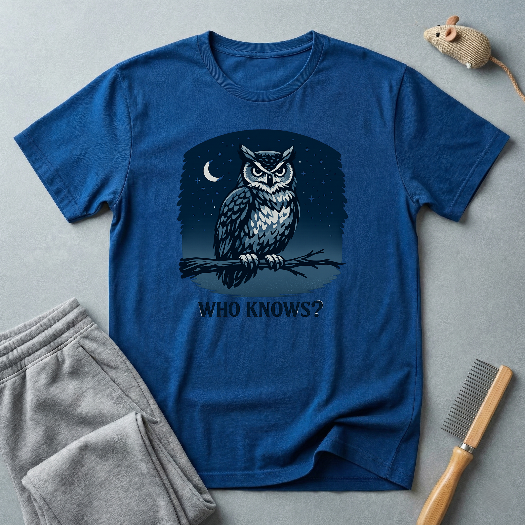 Owl Night Tee — 'Who Knows?' Graphic T-Shirt