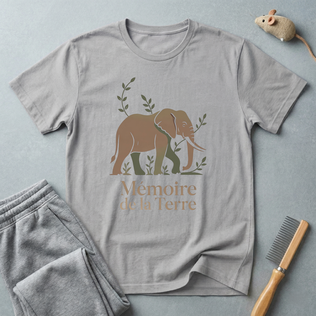 T-shirt graphique éléphant «Mémoire de la Terre» — T-shirt faune aux tons naturels